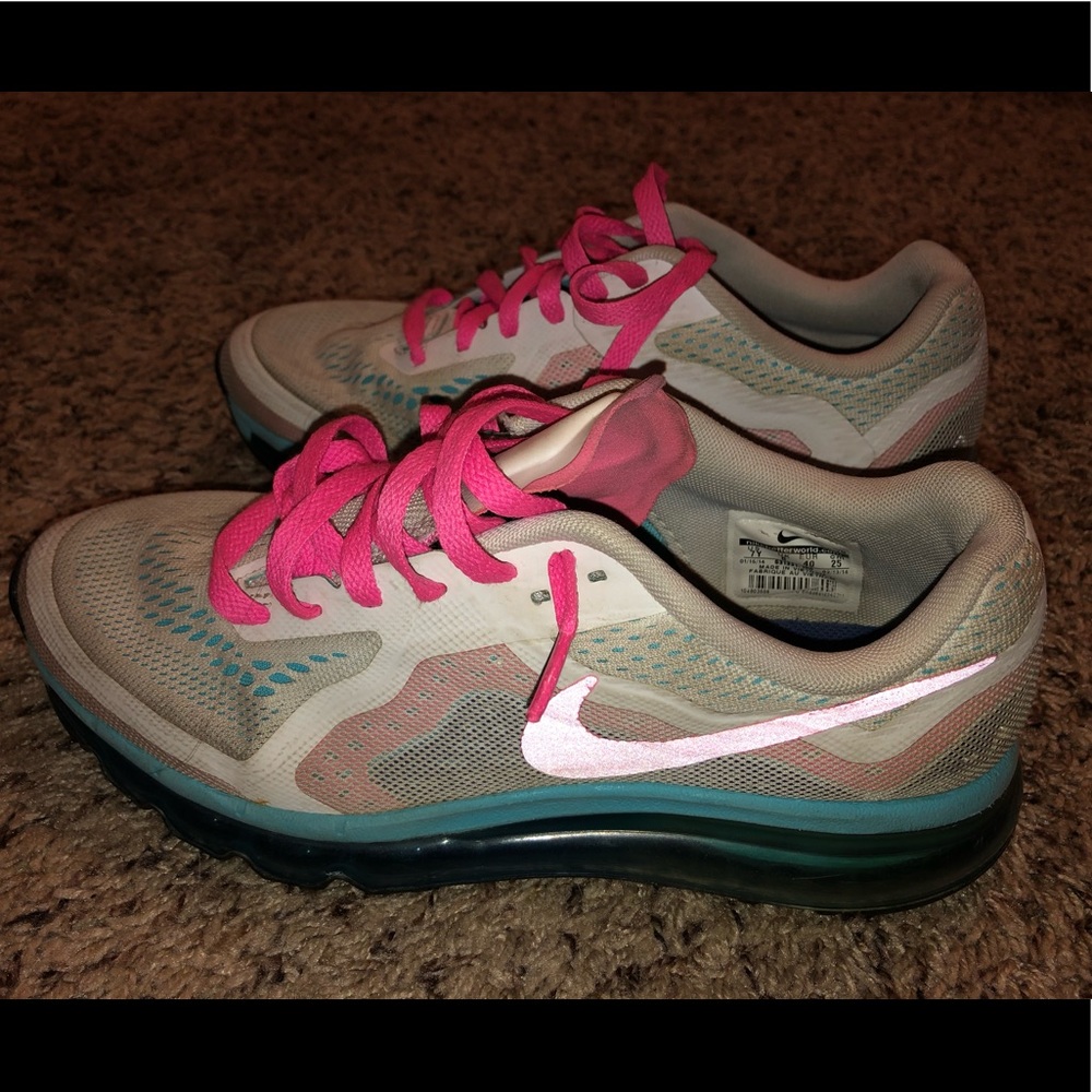 Pink white and blue Nike AirMax